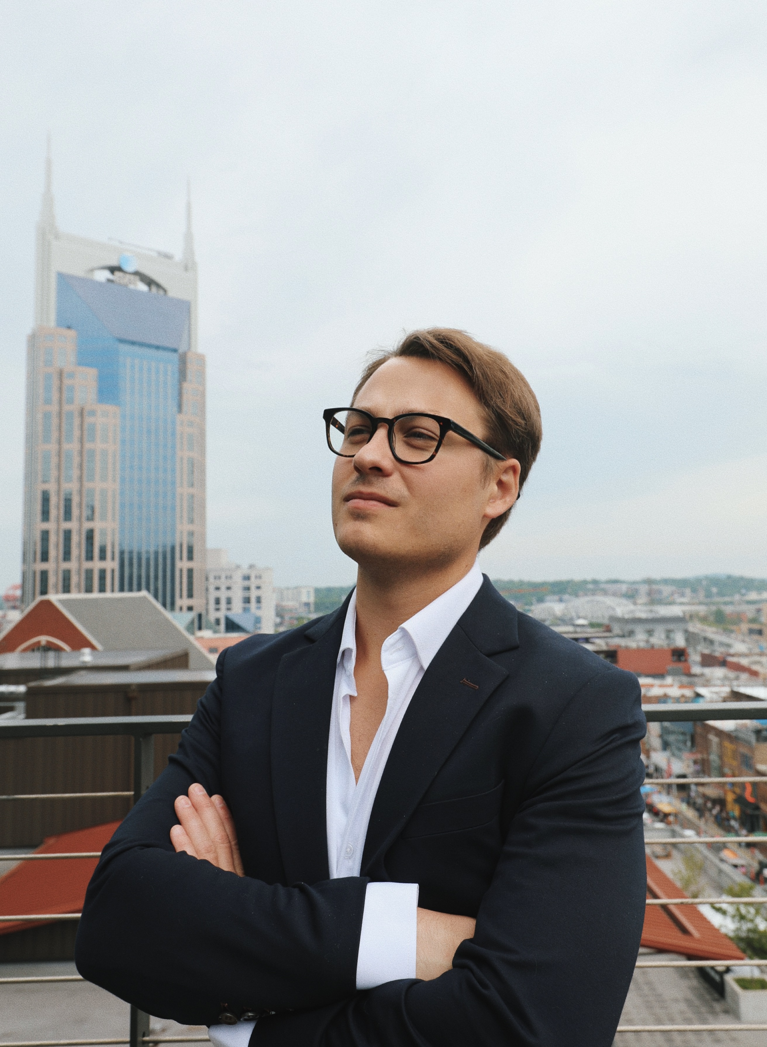 Kolton Stooksbury, founder of Raystone Automations, photographed on a Nashville rooftop